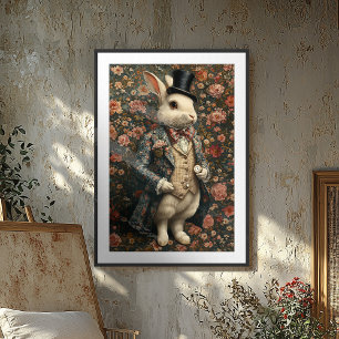 Alice in Wonderland White Rabbit Floral Poster