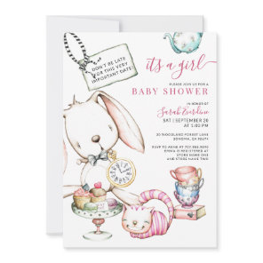 Alice In Wonderland White Rabbit Girl Baby Shower Invitation