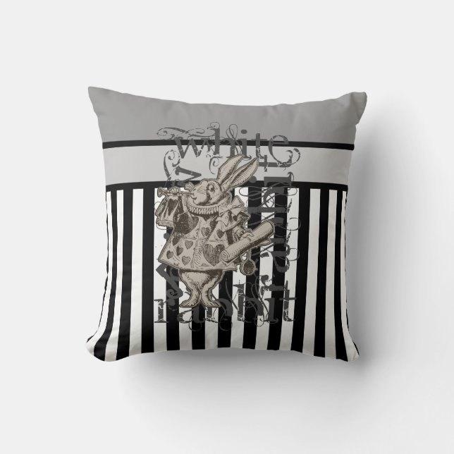 Alice In Wonderland White Rabbit Grunge Throw Pillow (Front)