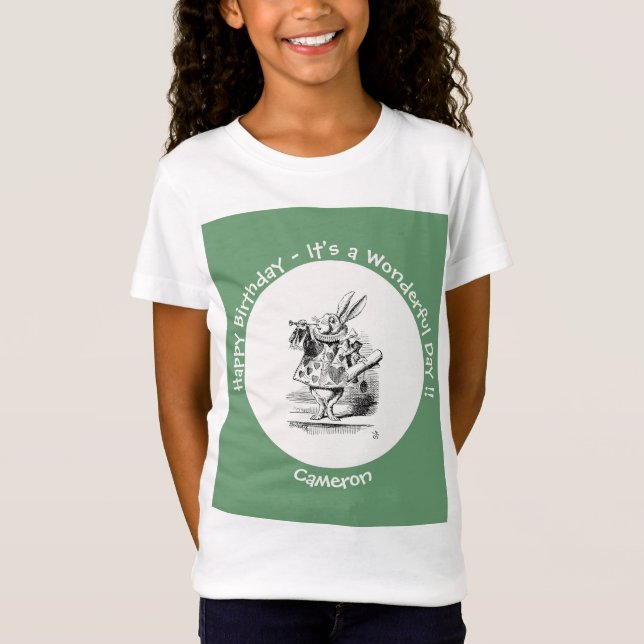 Alice in Wonderland White Rabbit Herald Birthday  T-Shirt (Front)