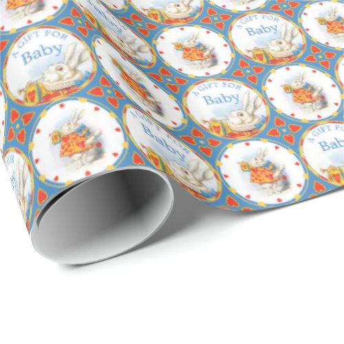 Alice in Wonderland White Rabbit New Baby Shower Wrapping Paper