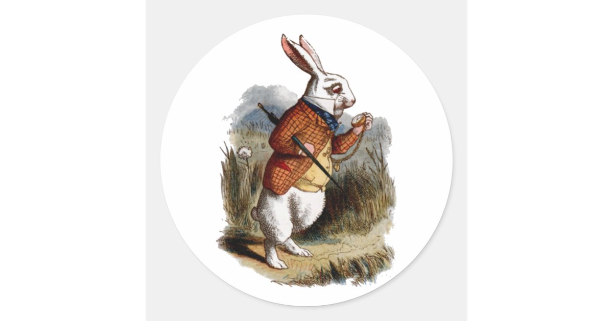 Alice in Wonderland White Rabbit Personalize Classic Round Sticker | Zazzle