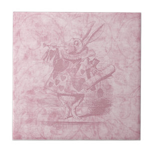 Alice in Wonderland White Rabbit Pink Floral Art Ceramic Tile