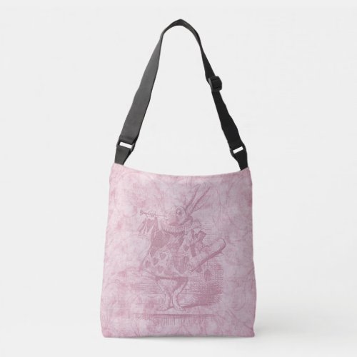 Alice in Wonderland White Rabbit Pink Floral Art Crossbody Bag