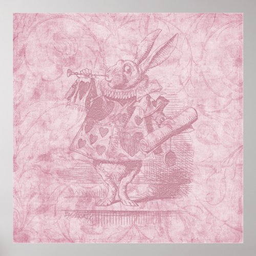 Alice in Wonderland White Rabbit Pink Floral Art Poster