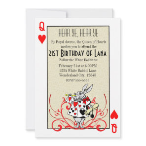 Alice in Wonderland White Rabbit Queen of Hearts Invitation