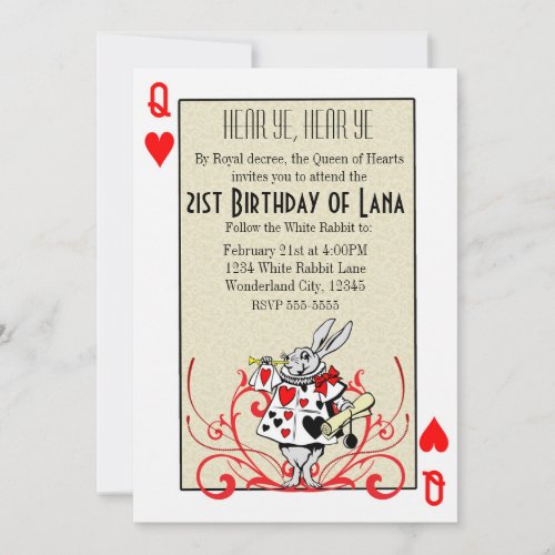 Alice in Wonderland White Rabbit Queen of Hearts Invitation