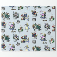 Alice in Wonderland White Rabbit & Red Queen Cat Wrapping Paper