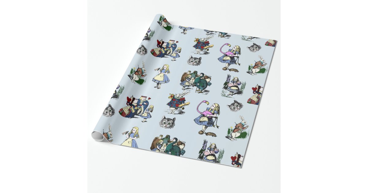 Alice in Wonderland White Rabbit & Red Queen Cat Wrapping Paper