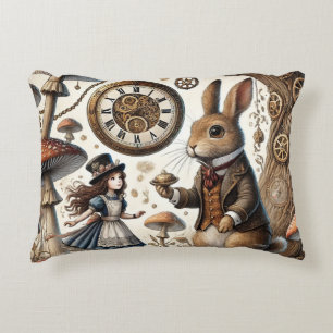 Alice in Wonderland White Rabbit tea Art Accent Pillow