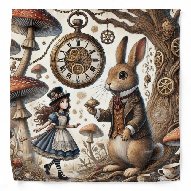Alice in Wonderland White Rabbit tea Art Bandana (Front)