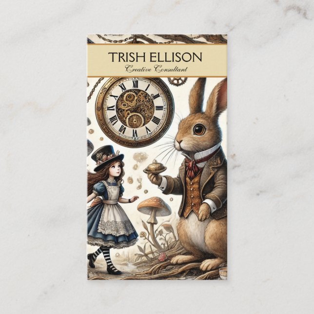 Alice in Wonderland White Rabbit tea Art Business Card (Front)