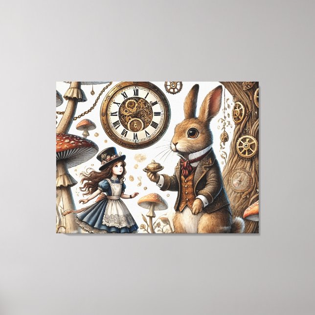 Alice in Wonderland White Rabbit tea Art Canvas Print (Front)