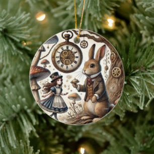 Alice in Wonderland White Rabbit tea Art Ceramic Ornament