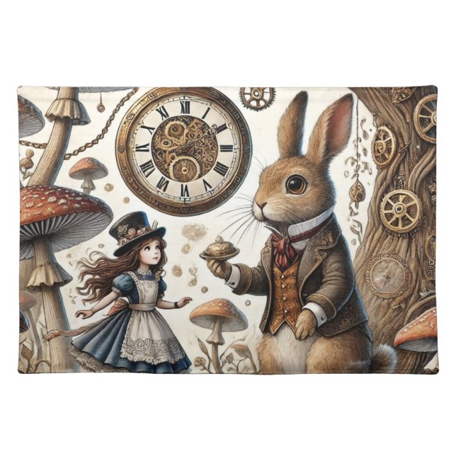 Alice in Wonderland White Rabbit tea Art Cloth Placemat (Front)