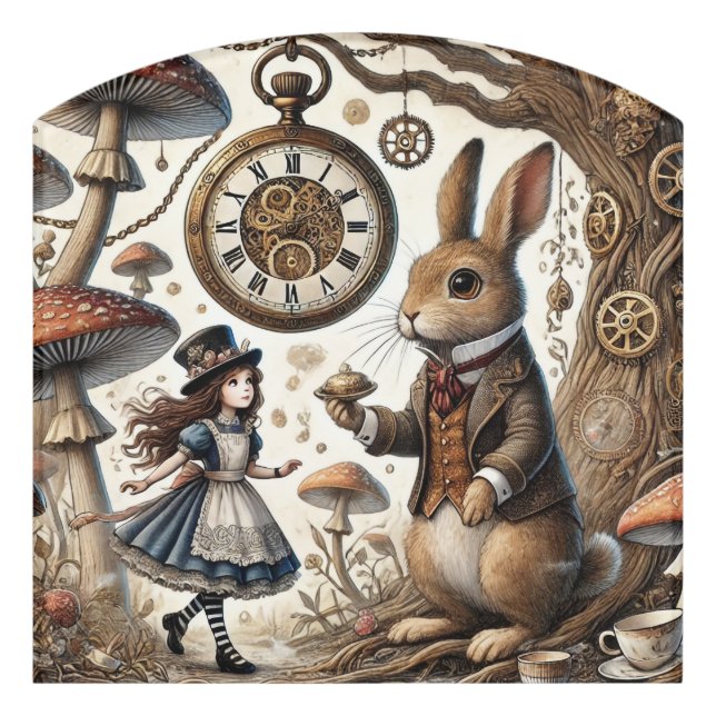 Alice in Wonderland White Rabbit tea Art Door Sign (Contour Front)