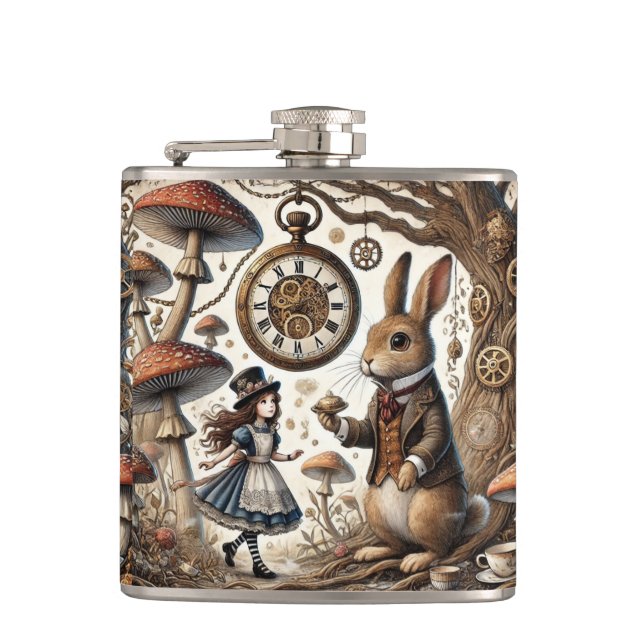 Alice in Wonderland White Rabbit tea Art Flask (Front)