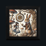Alice in Wonderland White Rabbit tea Art Gift Box<br><div class="desc">Step into a whimsical wonderland with this enchanting Alice in Wonderland illustration. The Victorian-styled White Rabbit holds his teacup with proper poise, while Alice in her iconic blue dress dreams of adventure. Mystical mushrooms dot the scene, and a fascinating clockwork tree bears a mysterious pocket watch - time is always...</div>