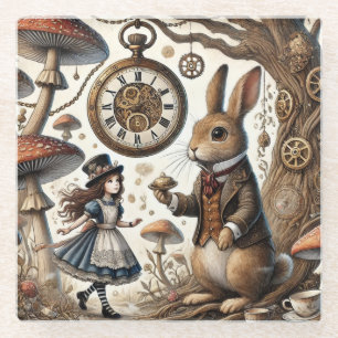 Alice in Wonderland White Rabbit tea Art Glass Coaster
