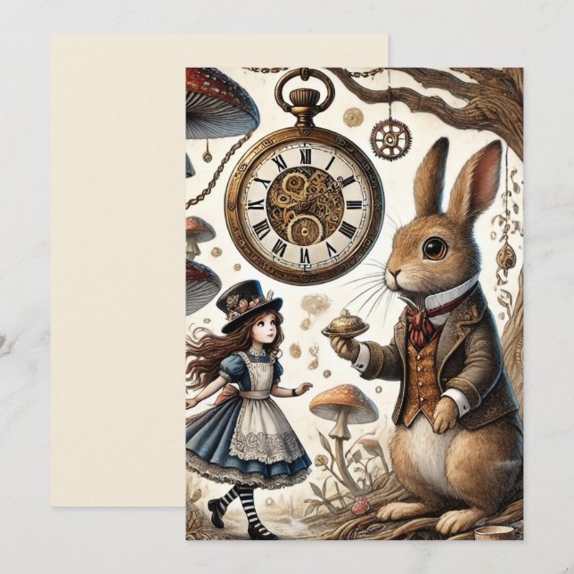 Alice in Wonderland White Rabbit tea Art Holiday Card (Front/Back)