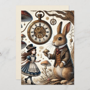 Alice in Wonderland White Rabbit tea Art Holiday Card