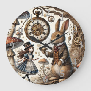 Alice in Wonderland White Rabbit tea Art Large Clock