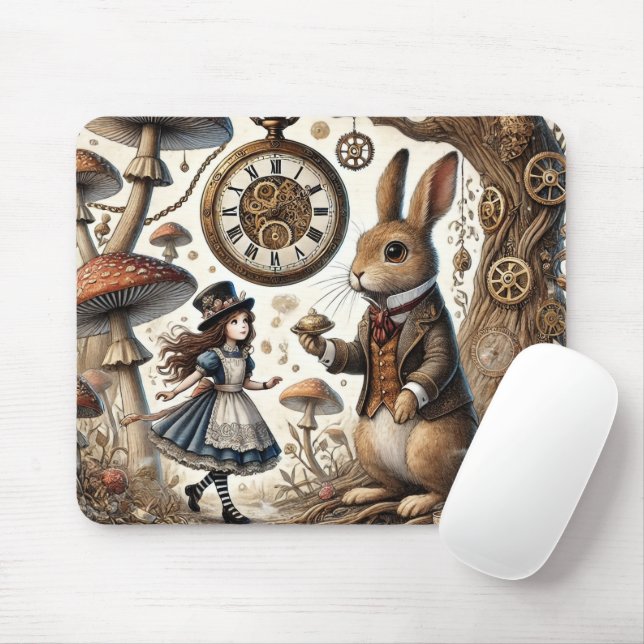 Alice in Wonderland White Rabbit tea Art Mouse Pad (With Mouse)