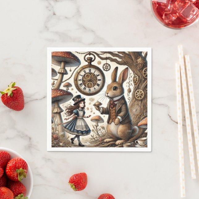 Alice in Wonderland White Rabbit tea Art Napkins (Insitu)