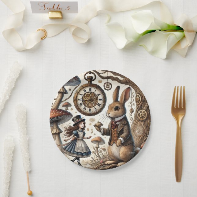 Alice in Wonderland White Rabbit tea Art Paper Plates (Wedding)
