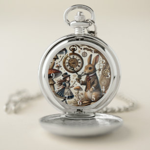 Alice in Wonderland White Rabbit tea Art Pocket Watch