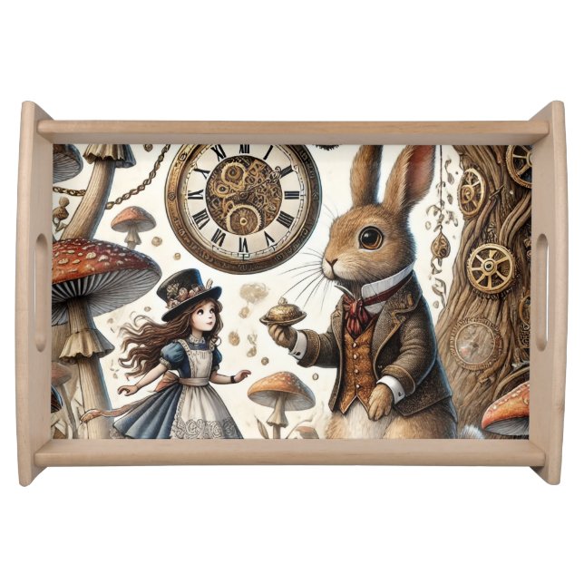 Alice in Wonderland White Rabbit tea Art Serving Tray (Front)
