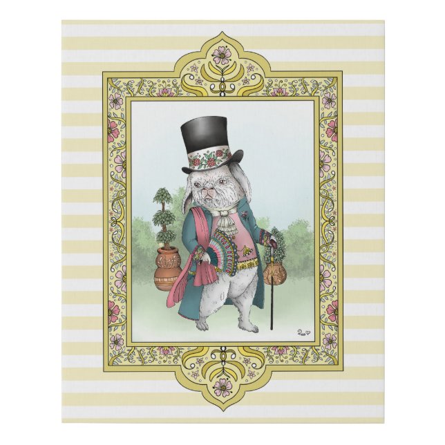 Alice in Wonderland White Rabbit Wearing Clothes Faux Canvas Print (Front)