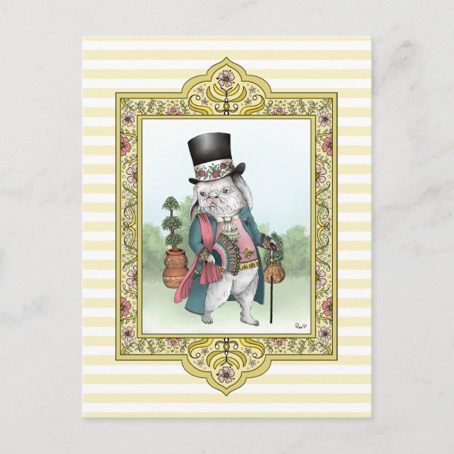 Alice in Wonderland White Rabbit Wearing Clothes Postcard (Front)