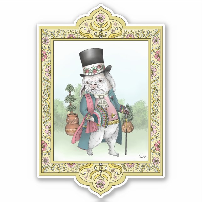 Alice in Wonderland White Rabbit Wearing Clothes Sticker (Front)