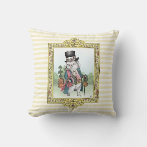 Alice in Wonderland White Rabbit Wearing Clothes Throw Pillow