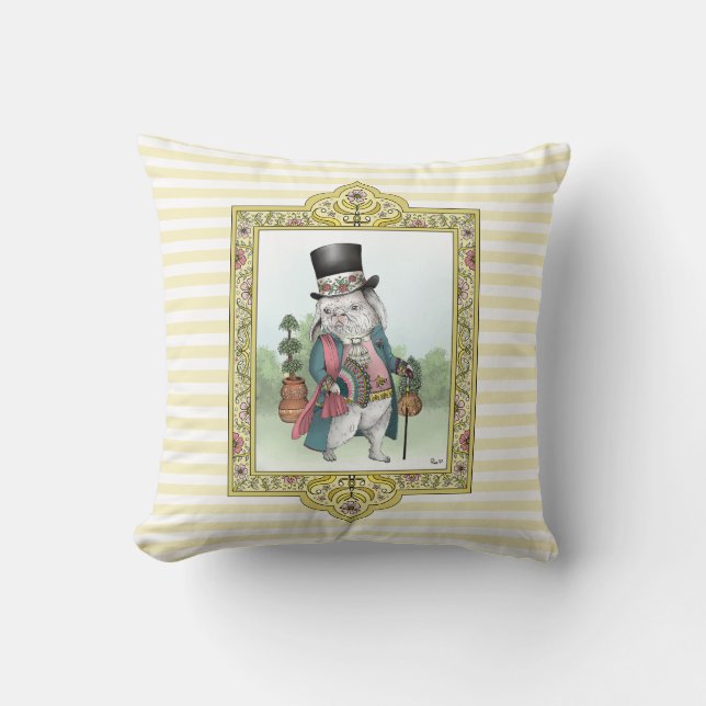 Alice in Wonderland White Rabbit Wearing Clothes Throw Pillow (Front)