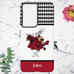 Alice in Wonderland White Red Rabbit with Trumpet Samsung Galaxy S21  Case<br><div class="desc">This monogrammed design features the white rabbit from the fairytale Alice in Wonderland, set off in red and black, with a white and black diamond harlequin design. This crisp and vivid interpretation of this anthropomorphic hare from this classic fairytale design also features your name, so make sure to type it...</div>