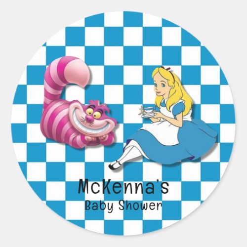 Alice in Wonderland With Cheshire Cat Baby Shower Classic Round Sticker