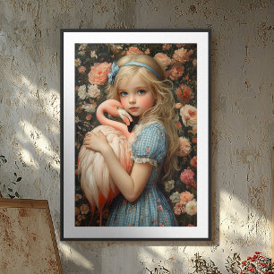 Alice in Wonderland with Flamingo Floral Poster