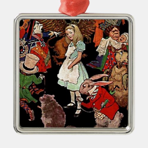 Alice in Wonderland with Friends Illustration Metal Ornament