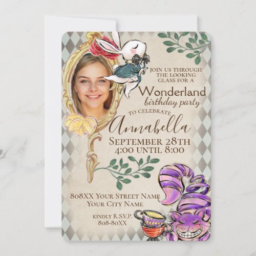 Alice in Wonderland with Photo Theme Party Invitation