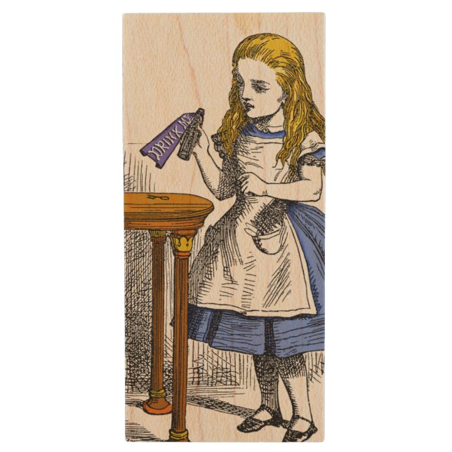 Alice in Wonderland Wood USB Flash Drive (Front Vertical)