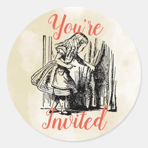 Alice in Wonderland Youre Invited Key to Door Classic Round Sticker