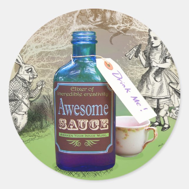 Alice in Wonderland's Awesome Sauce Sheet of Stick Classic Round Sticker (Front)