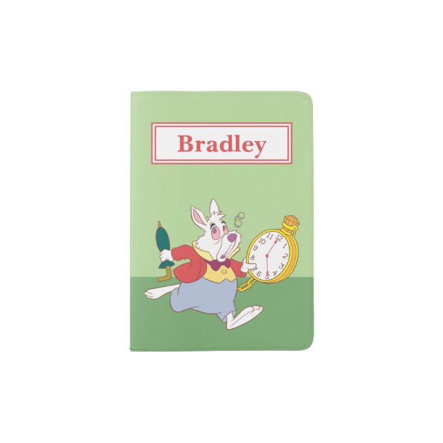 Alice in Wonderland's White Rabbit Running - Name Passport Holder (Front)