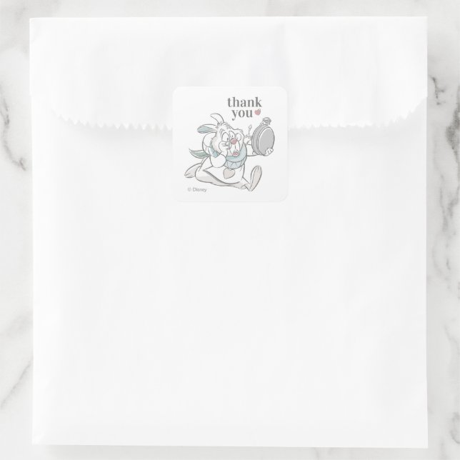 Alice in Wonderland's White Rabbit Thank You Square Sticker (Bag)