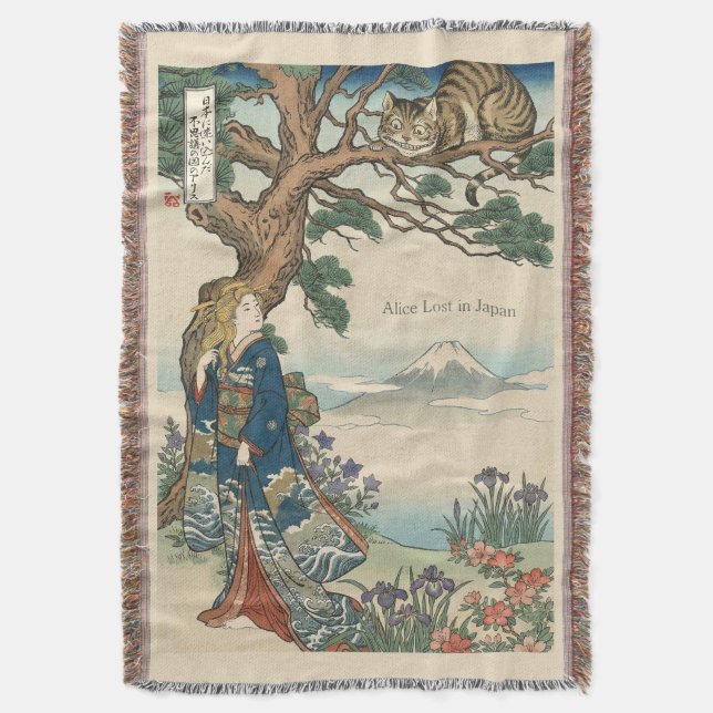Alice Lost in Japan | Ukiyo-e Mad Journey Throw Blanket (Front Vertical)