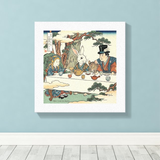 Alice Lost in Japan | Ukiyo-e Mad Tea Party Canvas Print (Insitu(Wood Floor))