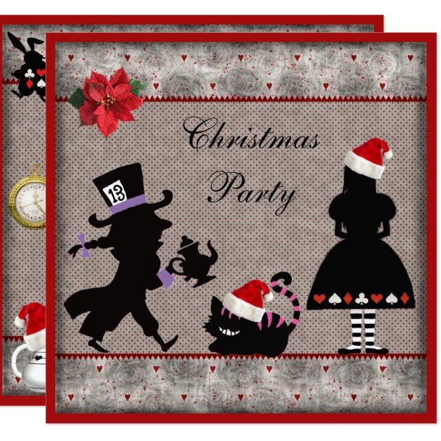 Alice, Mad Hatter & Cheshire Cat Christmas Party Invitation