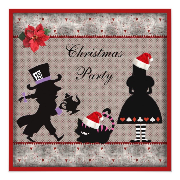 Alice, Mad Hatter & Cheshire Cat Christmas Party Invitation